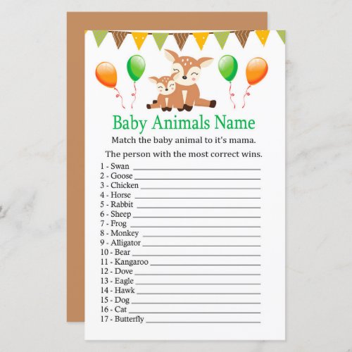 Cute fawn Baby Animals Name Game