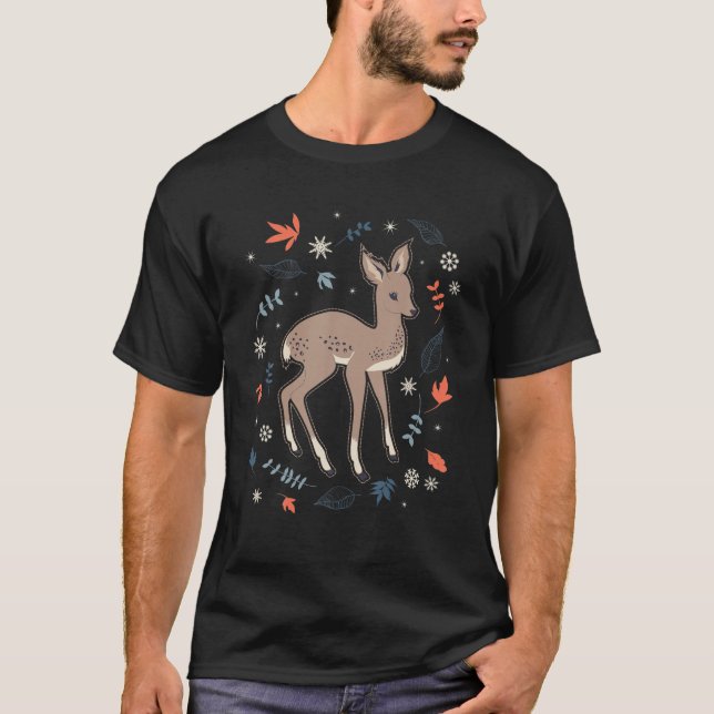 Cute Fawn Baby Roe White-Tailed Deer Animal Pets C T-Shirt (Front)