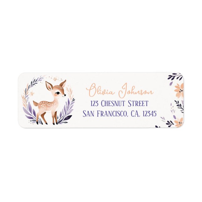 Cute Fawn Boho Floral Design - Return Address Label (Front)