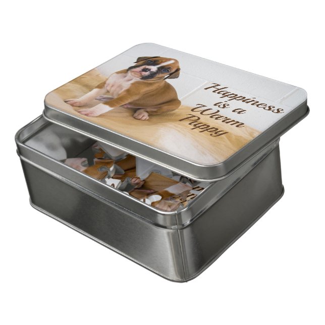 Cute Fawn Boxer Puppy Photo Jigsaw Puzzles (Lid Open)