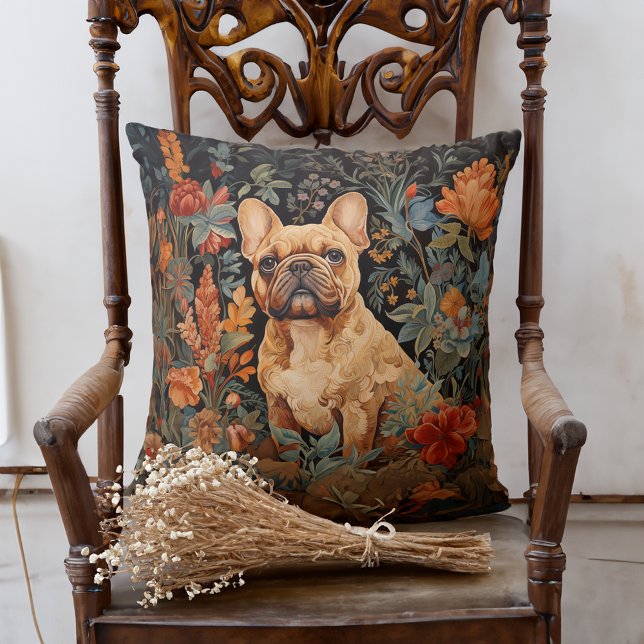 Cute Fawn Coated French Bulldog in a Garden Throw Pillow (Creator Uploaded)