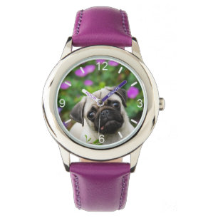 Cute Fawn Colored Pug Puppy Dog Face -- dial-plate Watch