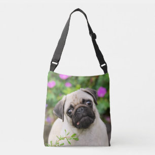 Cute Fawn Colored Pug Puppy Dog Face Pet Photo - Crossbody Bag