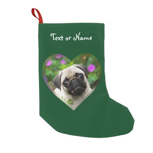 Cute Fawn Colored Pug Puppy Dog Face Pet Photo ___ Small Christmas Stocking