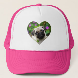Cute Fawn Colored Pug Puppy Dog Face Pet Photo --- Trucker Hat