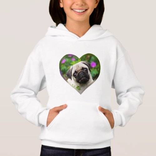 Cute Fawn Colored Pug Puppy Dog Face Photo Heart  Hoodie