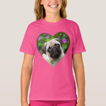Cute Fawn Colored Pug Puppy Dog Face Photo Heart - T-shirt by Kathom_Photo at Zazzle