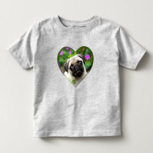 Cute Fawn Colored Pug Puppy Dog Face Photo Heart Toddler T-shirt