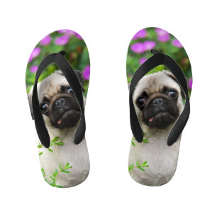 Cute Fawn Colored Pug Puppy Dog Portrait - Kids Kid's Flip Flops