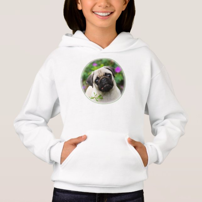 Cute Fawn Colored Pug Puppy Doggie, Hoodie (Front)