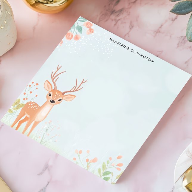 Cute Fawn Deer Woodland Personalized Name Notepad (Creator Uploaded)