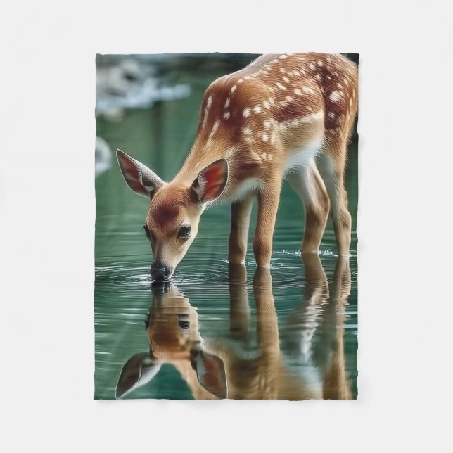 Cute Fawn Drinking Water Blanket (Front)