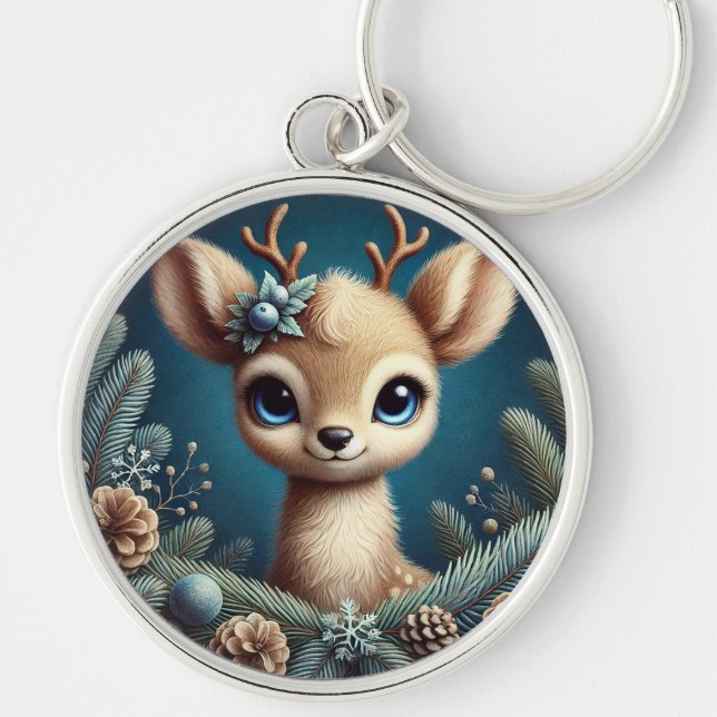 Cute Fawn Illustration Keychain (Front)