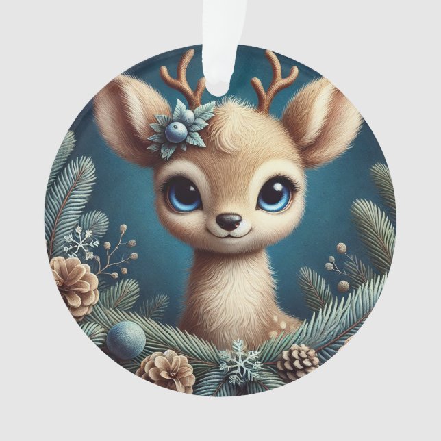 Cute Fawn Illustration Ornament (Front)