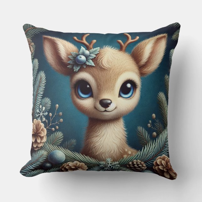 Cute Fawn Illustration Throw Pillow (Front)