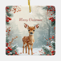 Cute Fawn in a Snowy Forest