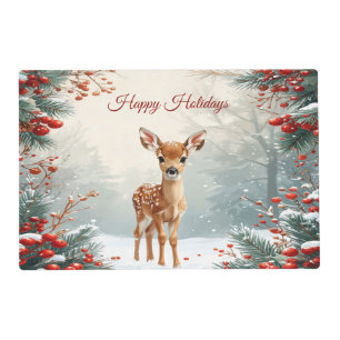 Cute Fawn in a Snowy Forest Paper Placemat