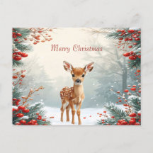 Cute Fawn in a Snowy Forest