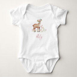 Cute Fawn Personalized Baby Girl Jersey Bodysuit
