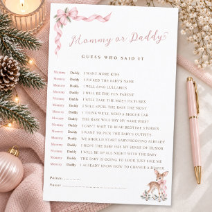 Cute Fawn Pink Bow Baby Shower Guess Who Said It