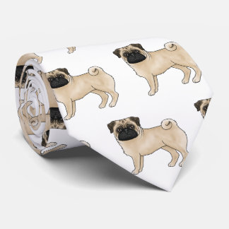 Cute Fawn Pug Dog Cartoon Illustrated Dog Pattern Neck Tie