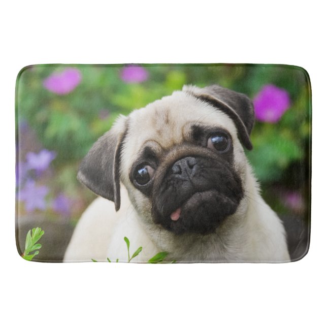 Cute fawn pug puppy bath mat (Front)