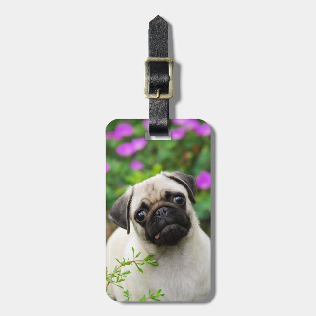 Cute fawn pug puppy luggage tag (Front Vertical)
