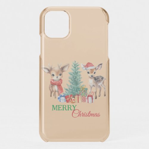 Cute Fawn reindeer Santa Merry Christmas Party iPhone 11 Case