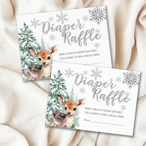 Cute Fawn  Snow Winter Baby Shower Diaper Raffle Enclosure Card