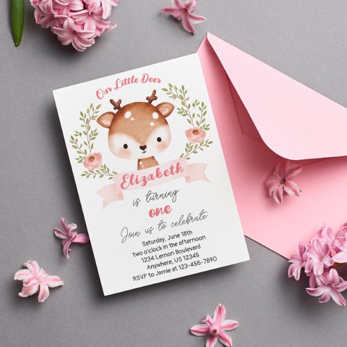 Cute Fawn Woodland Wild Deer Birthday Party Invitation