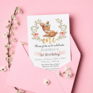 Cute Fawn Woodland Wild One Birthday Party Invitation
