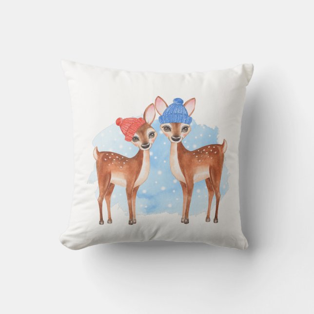 Cute fawns throw pillow (Front)