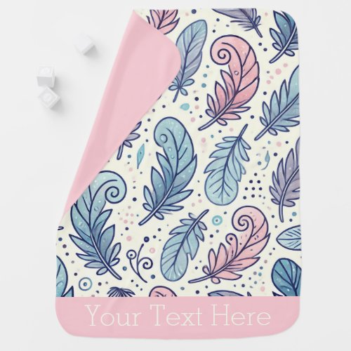 Cute Feather Pattern Your Text Baby Blanket