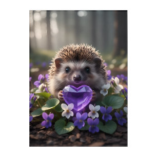 Cute February Hedgehog with Amethyst Heart Acrylic Print