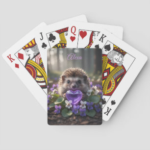 Cute February Hedgehog with Amethyst Heart Poker Cards