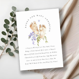 Cute Feet Blue Floral Boys Books For Baby Shower Enclosure Card