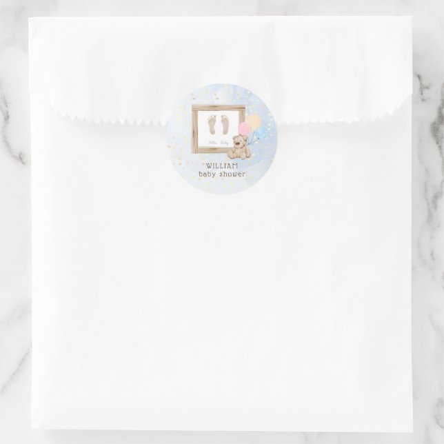 Cute Feet Watercolor Blue Baby Shower Classic Round Sticker (Bag)