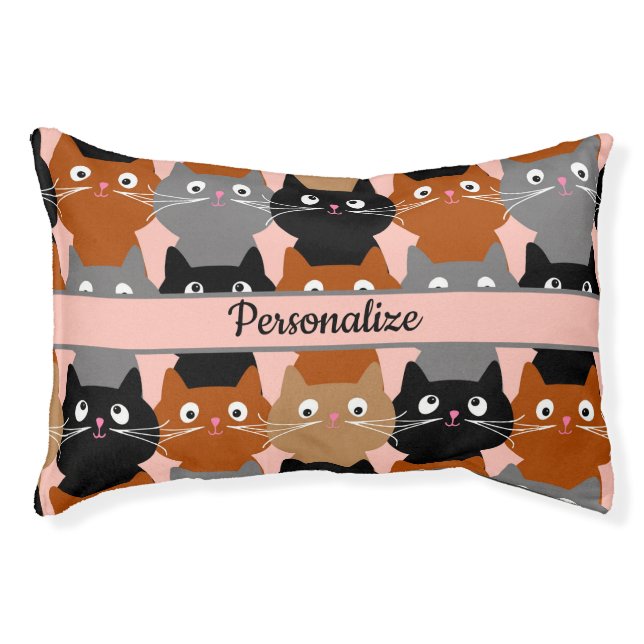 Cute Feline Cat Faces Pattern Cat Dog Pet Bed (Front)
