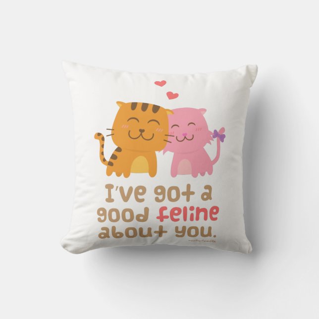 Cute Feline Cats In Love Pun Humor Throw Pillow (Front)