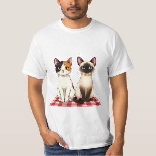 Cute Felines on Red Checkered Blanket T-Shirt