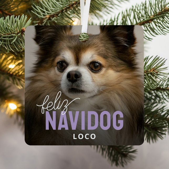 Cute Feliz Navidog Pet Photo Christmas Metal Ornament (Creator Uploaded)