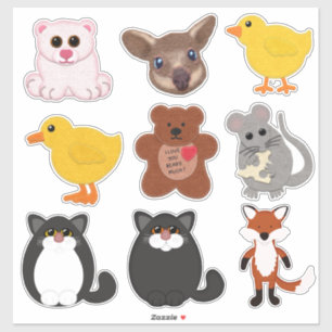 Cute Felt Look Critters Mouse Fox Bear Fox Sticker