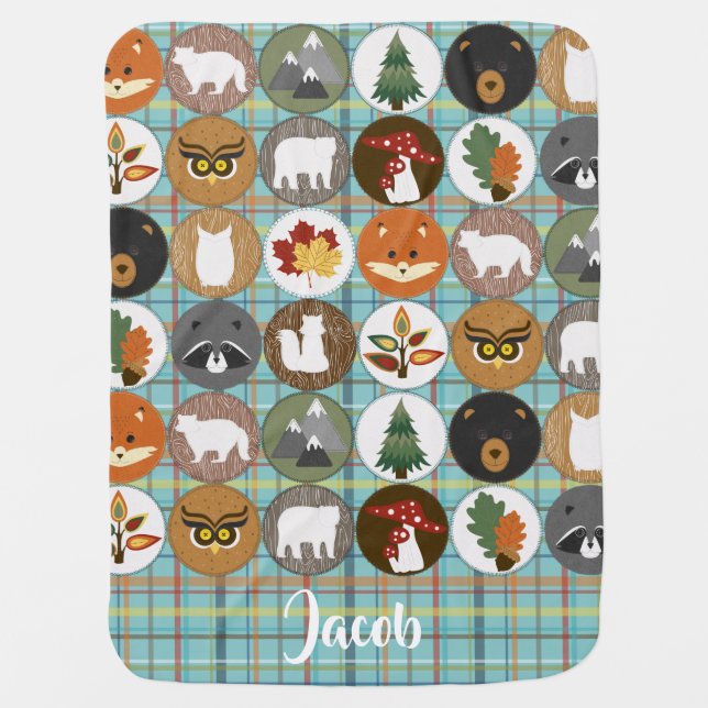 Cute Felt Woodland Animals Baby Blanket (Front)