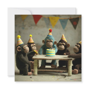Cute Felted Monkeys Birthday Flat Greeting Card