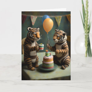 Cute Felted Tigers Birthday Greeting Card