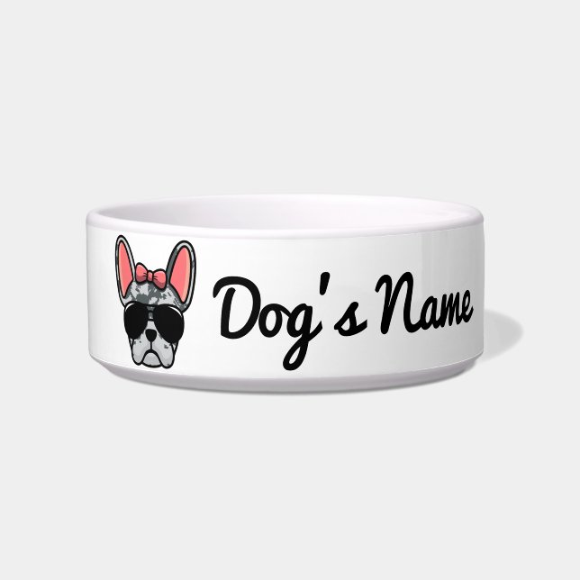 Cute Female Blue Merle French Bulldog Bowl (Front)