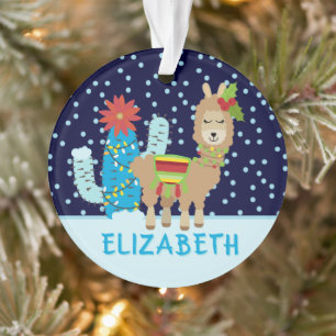 Cute Female Christmas Llama With Name Ornament