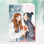 Cute Female Friend's Birthday Card<br><div class="desc">Cheers to a fabulous birthday! Birthday card for a friend. All text on the card can be personalized. Illustration of two women toasting each other in a  happy festive environment.</div>