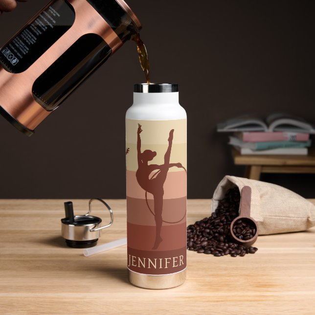 Cute Female Gymnastic Personalized Brown Water Bottle (Coffee)