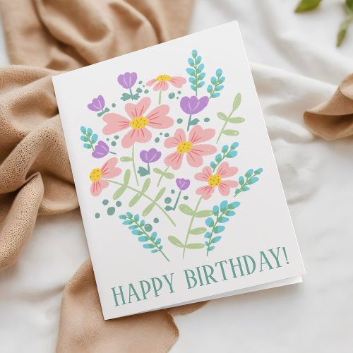 Cute Feminine Flowers Business Happy Birthday Card